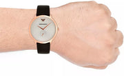 Emporio Armani Modern Slim Analog Silver Dial Brown Leather Strap Watch For Men - AR11163