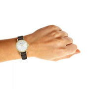 Emporio Armani Gianni T-Bar Quartz Mother of Pearl Dial Black Leather Strap Watch For Women - AR1910