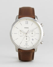 Fossil Neutra Chronograph White Dial Brown Leather Strap Watch for Men - FS5380