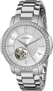 Fossil Architect Automatic Silver Dial Silver Steel Strap Watch for Women - ME3057