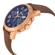 Fossil Pilot 54 Chronograph Blue Dial Brown Leather Strap Watch for Men - FS5204