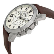 Fossil Pilot Chronograph White Dial Brown Leather Strap Watch for Men - FS5146