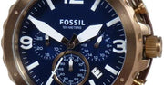 Fossil Nate Chronograph Blue Dial Brown Leather Strap Watch for Men - JR1505