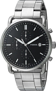 Fossil The Commuter Black Dial Silver Steel Strap Watch for Men - FS5399