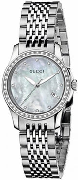Gucci G Timeless Diamonds Mother of Pearl Dial Silver Mesh Bracelet Watch For Women - YA126508