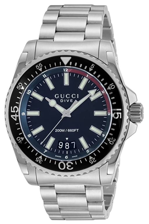 Gucci Dive Quartz Black Dial Silver Steel Strap Watch For Men - YA136212