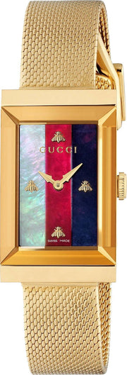 Gucci G-Frame Mother of Pearl Dial Yellow Gold Mesh Bracelet Watch For Women - YA147410