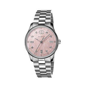 Gucci G Timeless Diamonds Mother of Pearl Pink Dial Silver Steel Strap Watch for Women - YA1265062
