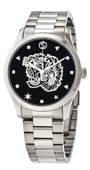 Gucci G Timeless Diamonds Black Dial Silver Steel Strap Watch For Women - YA1264125