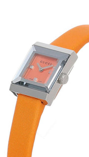 Gucci G-Frame Square Mother of Pearl Orange Dial Orange Leather Strap Watch For Women - YA128532