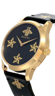 Gucci G Timeless Bee Motif Black Dial Black Leather Strap Watch For Women - YA1264055