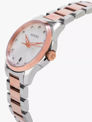 Gucci G Timeless Diamonds Mother of Pearl Dial Two Tone Steel Strap Watch For Women - YA126544