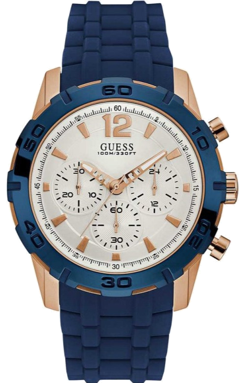 Guess Caliber Chronograph White Dial Blue Silicone Strap Watch for Men - W0864G5