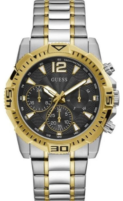Guess Commander Chronograph Black Dial Two Tone Steel Strap Watch for Men - GW0056G4