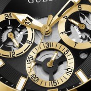 Guess Edge Chronograph Black Dial Gold Steel Strap Watch For Men - GW0539G2