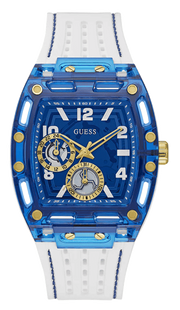 Guess Phoenix Multifunction Blue Dial White Rubber Strap Watch for Men - GW0499G6