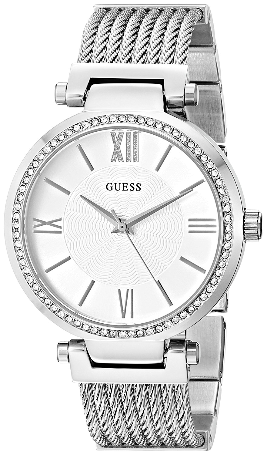 Guess Soho Silver DIal Stainless Steel Mesh Bracelet Watch For Women - W0638L1