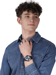 Guess Odyssey Quartz Blue Dial Gunmetal Steel Strap Watch For Men - W1107G5