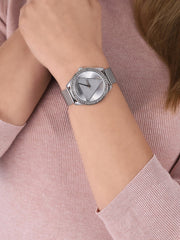 Guess Tri Glitz Quartz Silver Dial Silver Mesh Bracelet Watch For Women - W1142L1