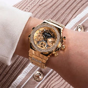 Guess Fusion Chronograph Gold Dial Gold Steel Strap Watch for Women - GW0552L2