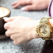 Guess Fusion Chronograph Gold Dial Gold Steel Strap Watch for Women - GW0552L2