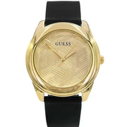 Guess Cubed Analog Gold Dial Black Silicone Strap Watch For Women - GW0665L1