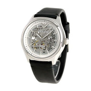 Emporio Armani Meccanico White Skeleton Dial Black Leather Strap Watch For Men - AR60003