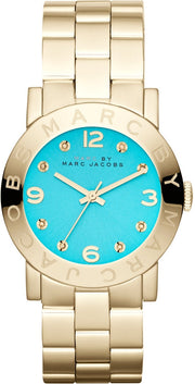 Marc Jacobs Amy Blue Dial Gold Steel Strap Watch for Women - MBM3220
