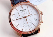 Tissot Carson Premium Chronograph White Dial Brown Leather Strap Watch For Men - T122.417.36.011.00