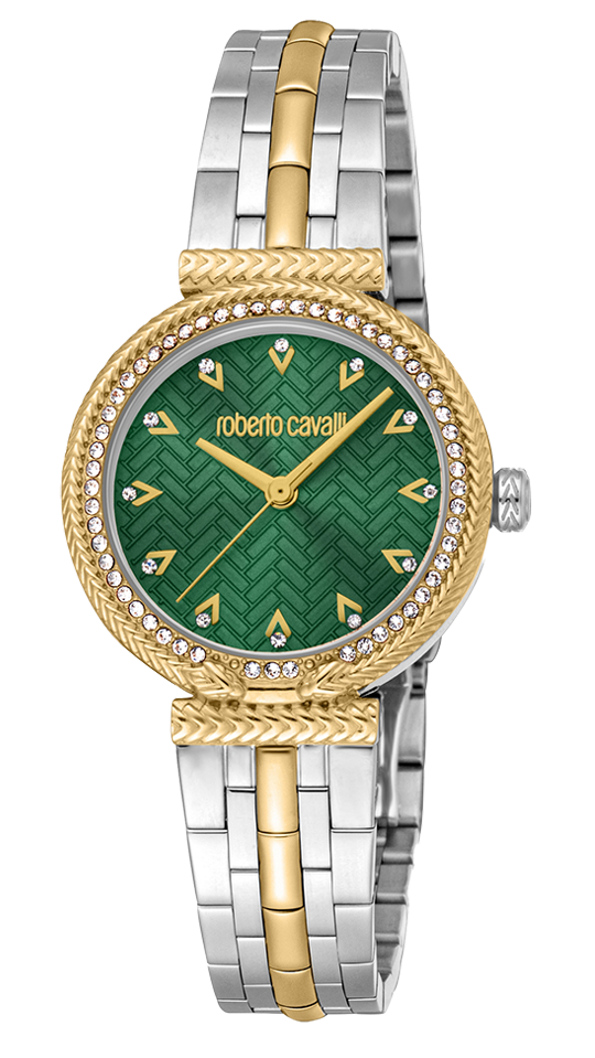 Just Cavalli Chiarezza Snake Core Green Dial Two Tone Steel Strap Watch for Women - RC5L078M0065