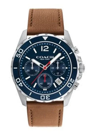 Coach Kent Chronograph Blue Dial Brown Leather Strap Watch for Men - 14602560