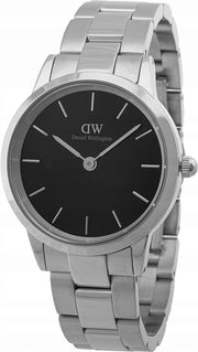 Daniel Wellington Iconic Link Black Dial Silver Steel Strap Watch for Women - DW00100204