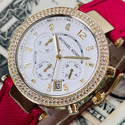 Michael Kors Parker Chronograph White Dial Pink Leather Strap Watch for Women - MK2297