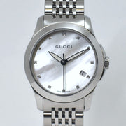 Gucci G Timeless Diamonds Mother of Pearl Dial Silver Steel Strap Watch For Women - YA126504