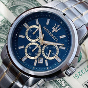 Maserati Successo Chronograph Quartz Blue Dial Silver Steel Strap Watch For Men - R8873621016