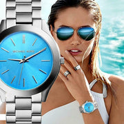 Michael Kors Runway Blue Dial Silver Steel Strap Watch for Women - MK3292