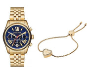 Michael Kors Lexington Chronograph Blue Dial Gold Steel Strap Watch For Women - MK6206