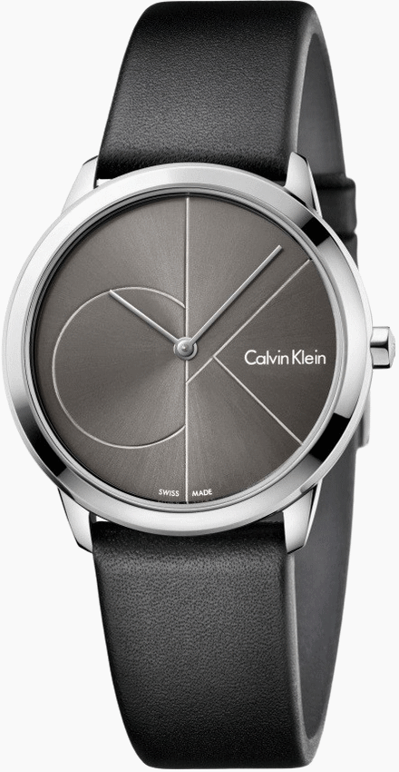 Calvin Klein Minimal Grey Dial Black Leather Strap Watch for Men - K3M221C3