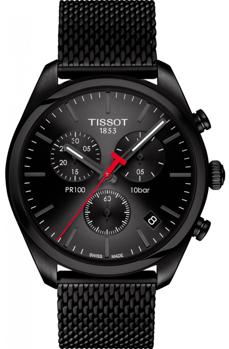 Tissot T Classic PR 100 Chronograph Black Dial Black Mesh Bracelet Watch For Men - T101.417.33.051.00