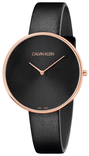 Calvin Klein Full Moon Black Dial Black Leather Strap Watch for Women - K8Y236C1