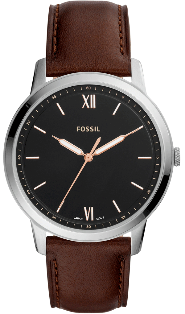 Fossil The Minimalist 3H Black Dial Brown Leather Strap Watch for Men - FS5464