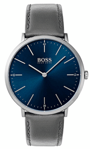 Hugo Boss Horizon Blue Dial Grey Leather Strap Watch for Men - 1513539