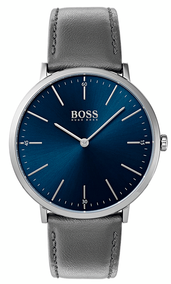 Hugo Boss Horizon Blue Dial Grey Leather Strap Watch for Men - 1513539