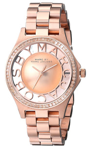 Marc Jacobs Henry Transparent Rose Gold Dial Rose Gold Steel Strap Watch for Women - MBM3339