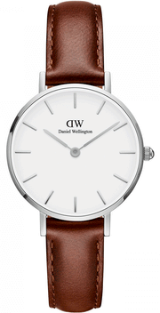 Daniel Wellington Petite White Dial Brown Leather Strap Watch For Women - DW00100243
