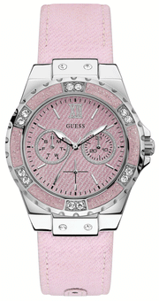 Guess Limelight Quartz Diamonds Pink Dial Pink Denim Strap Watch For Women - W0775l15