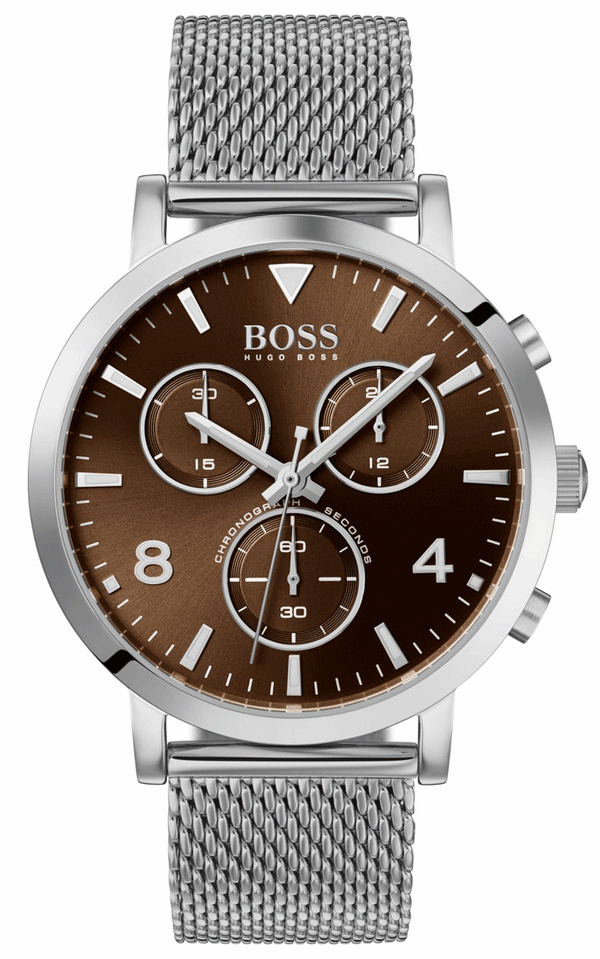 Hugo Boss Spirit Brown Dial Silver Mesh Bracelet Watch for Men - 1513694