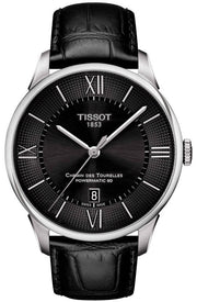Tissot Chemin Des Tourelles Powermatic 80 Black Dial Black Leather Strap Watch For Men - T099.407.16.058.00