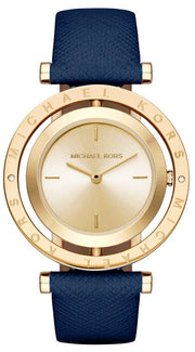 Michael Kors Averi Gold Dial Navy Blue Leather Strap Watch for Women - MK2526