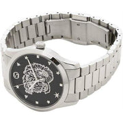 Gucci G Timeless Diamonds Black Dial Silver Steel Strap Watch For Women - YA1264125